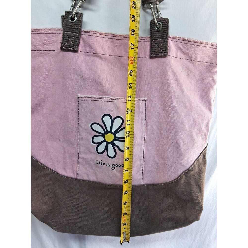 Life is Good Canvas Tote Bag Pink Daisy Graphic L Shoulder Bag Travel Vacation - Picture 5 of 10